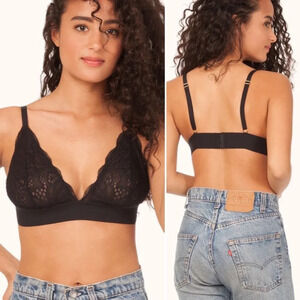 Lively The Long-Lined Lace Bralette Black Sz Medium